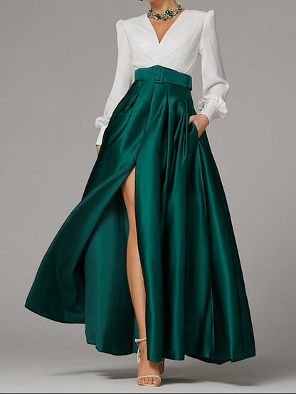 A-Line Dress Floor High Guest Gown Formal Evening Split Wedding