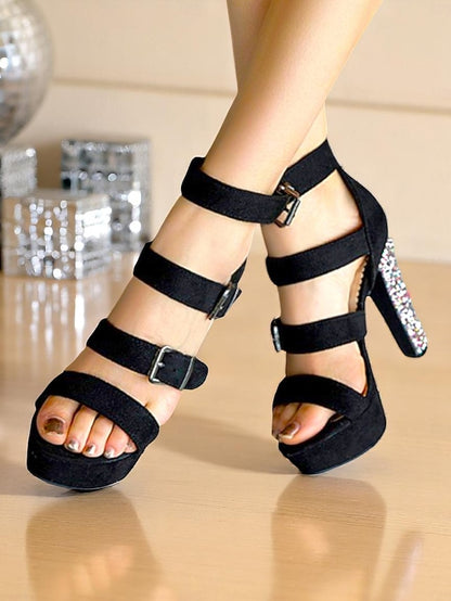 Sandals Brown with Women's Glitter Platform Heel High Suede