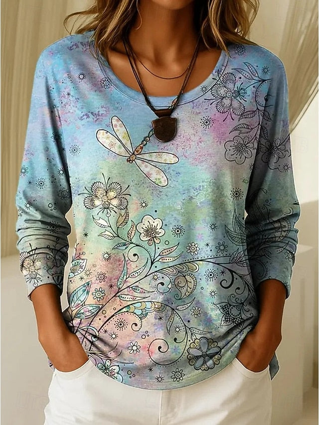 Women's T Shirt Print Graphic Geometric Plants Vintage