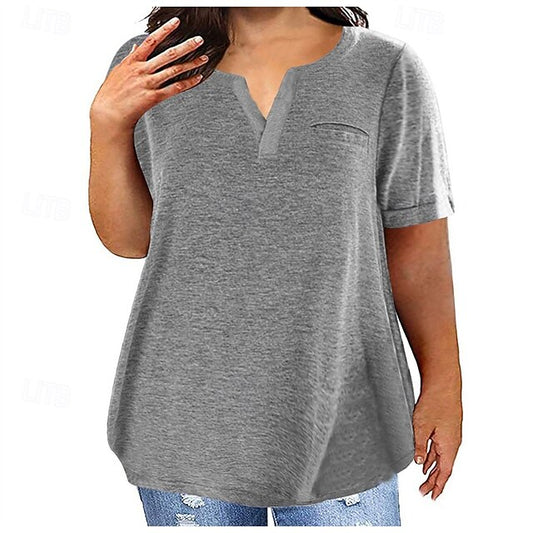 Women's Summer Tops Blouse Ruched Patchwork Pocket Solid