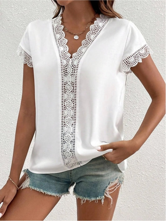 Women's T Shirt Lace T-shirt Tee Top Lace Patchwork Plain