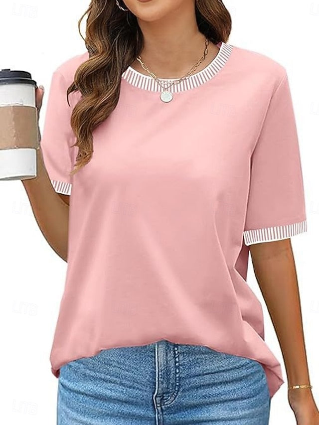 Women's T Shirt Tee Top Patchwork Striped Fashion Stylish