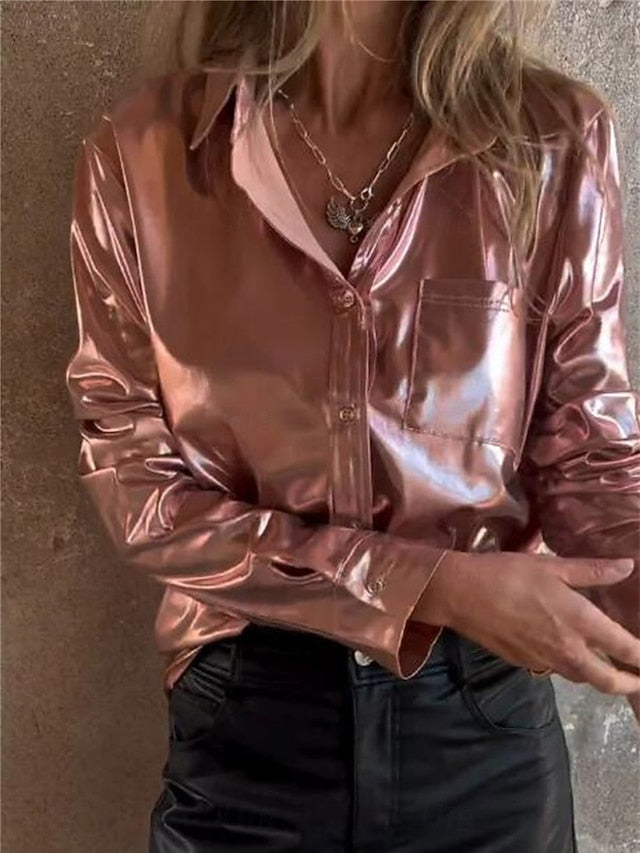 Women's Dress Shirt Blouse Buttons Solid Color Elegant