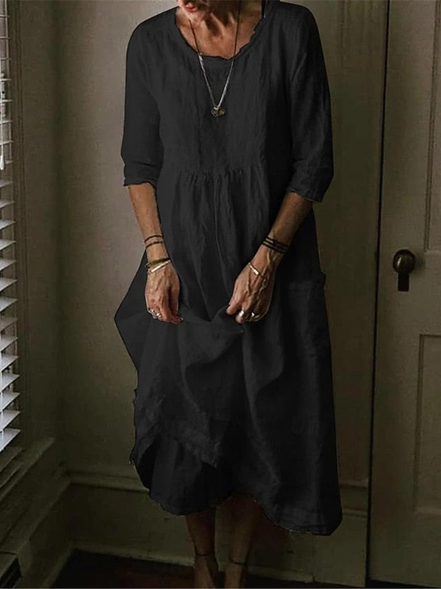 Women's Blue Black Green Summer Spring Midi Dress Faux