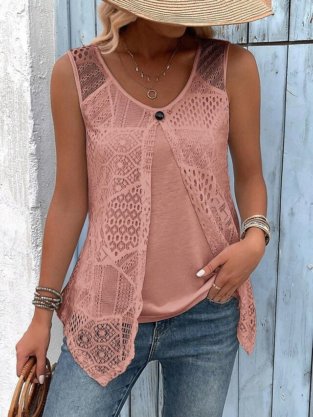 Women's Tank Top Lace T-shirt Lace Patchwork Plain Fashion