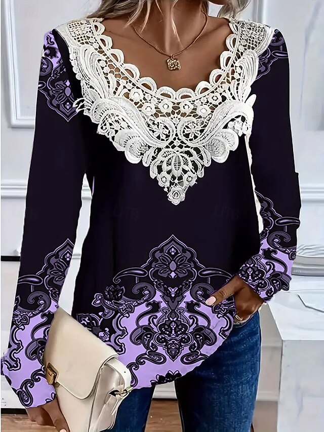 Women's T Shirt Lace Eyelet Graphic Plants Fashion Stylish