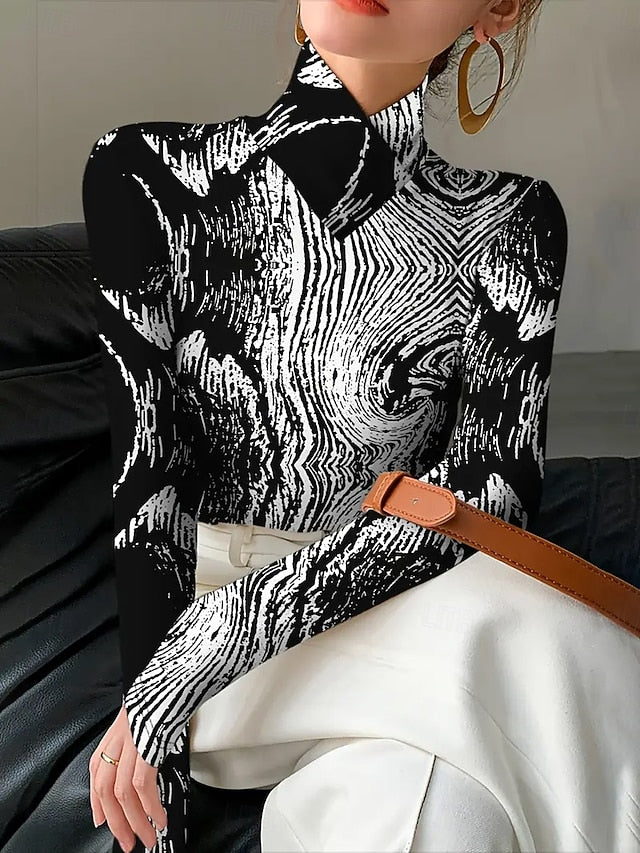 Women's T Shirt Print Tiered Graphic Texture Elegant