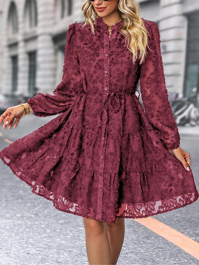 Women's Lace Dress Mini Dress Belted Formal Stand Collar