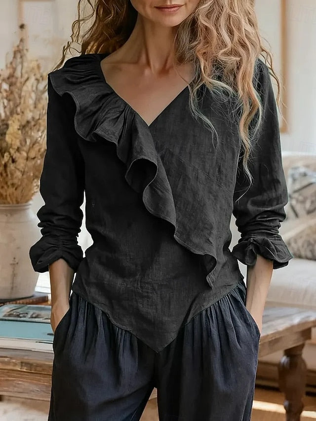 Women's Popover Shirt Dress Shirt Blouse Ruched Solid Color