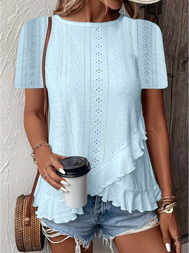 Women's T Shirt Solid Color Plain Basic Casual Short Sleeve