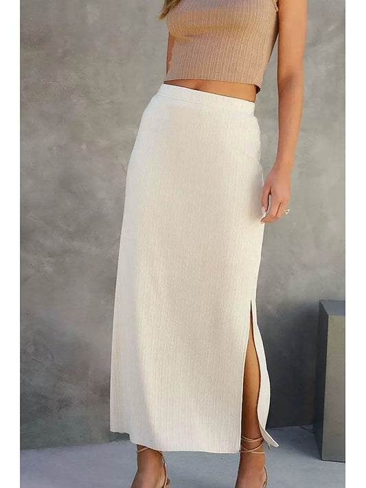 Women's Casual Midi Mid Rise Skirts Plain Split Ends