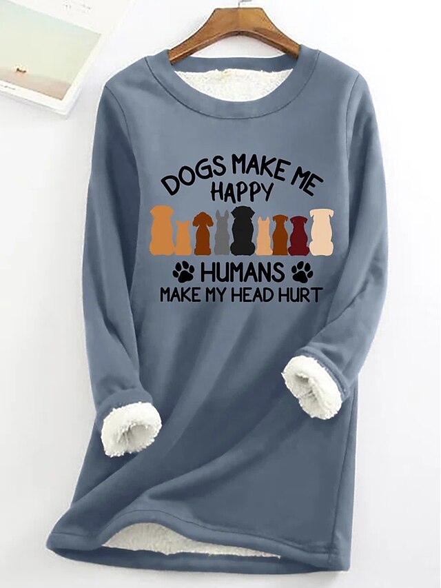 Graphic Pullover Women's Sherpa Sweatshirt Letter Casual