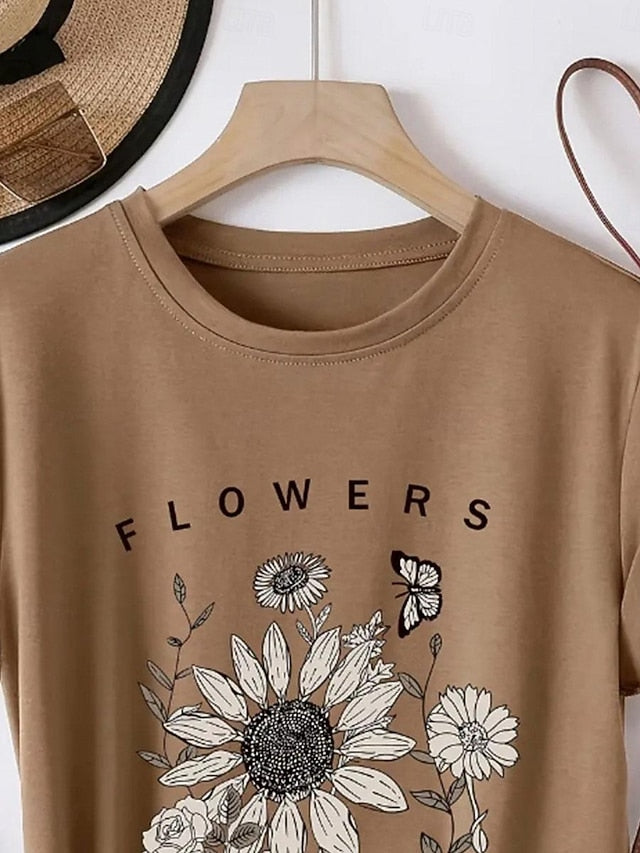 Women's T Shirt Print Sunflower Daisy Letter Fashion Basic
