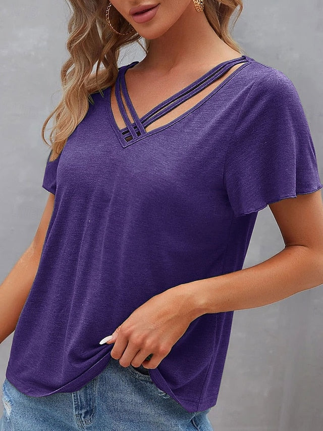 Women's T Shirt Plain Fashion Modern Casual Short Sleeve V