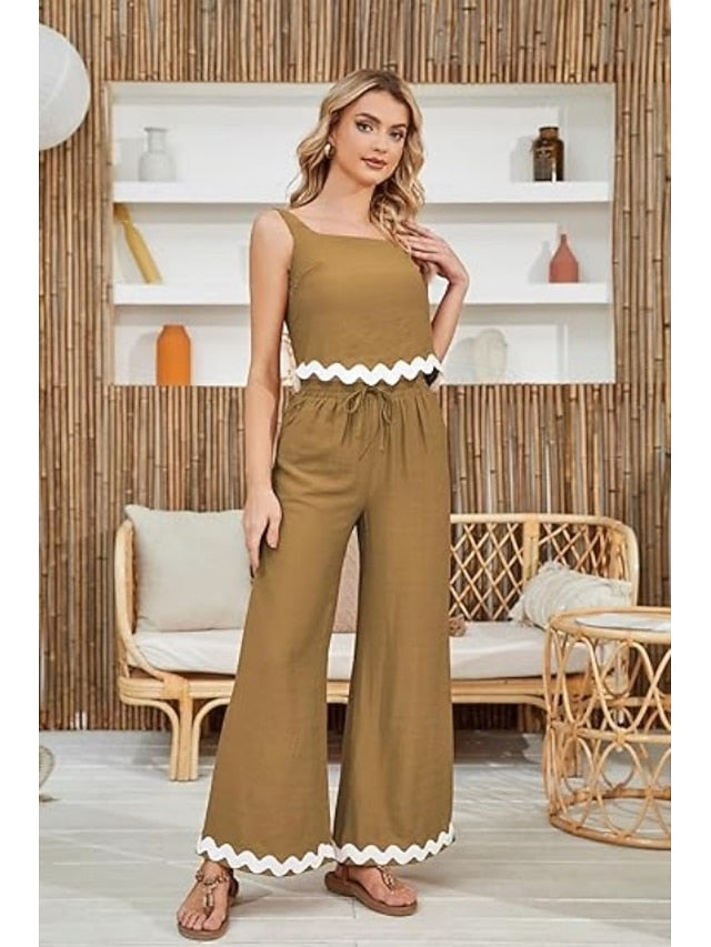 Women's tank top trousers wavy hem casual fashion suit