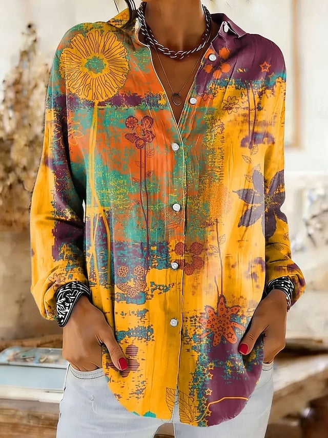 Women's Shirt Linen Like Breathable Lightweight Ombre