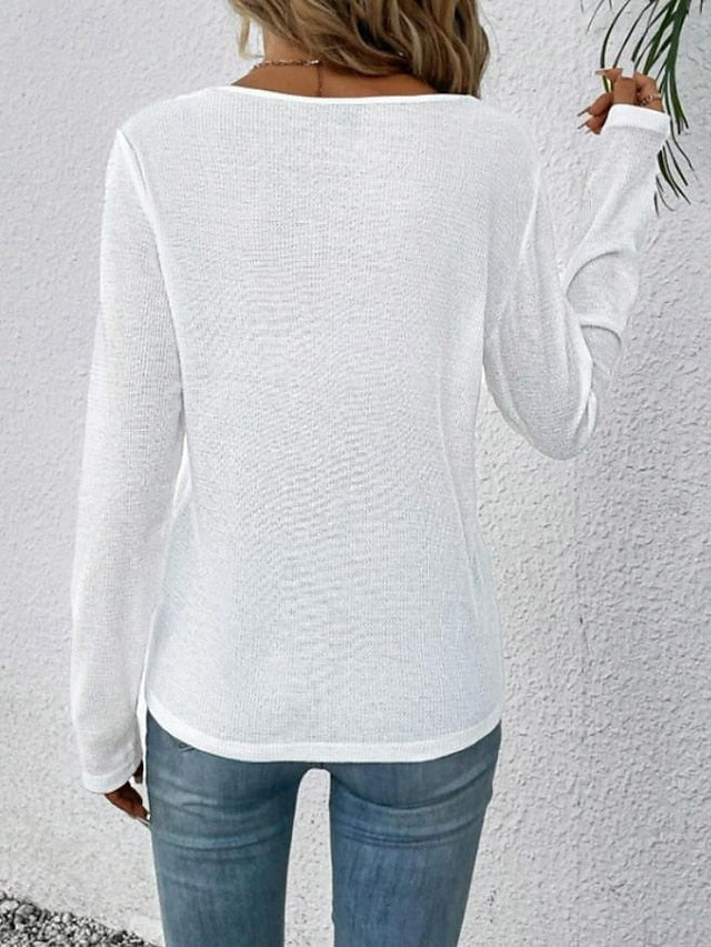 Women's White Elegant Lace Tops Eyelet Blouse Casual Lace