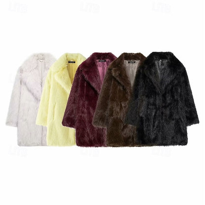 Fur Furs Comfortable Women's Pocket Warm Coat Faux