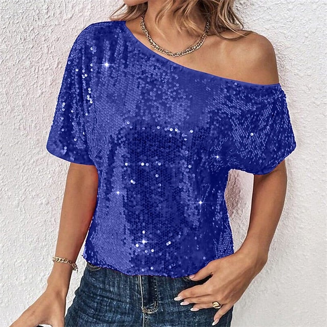 Women's Summer Tops Blouse Dressy Tops Sequin Tops Ruched