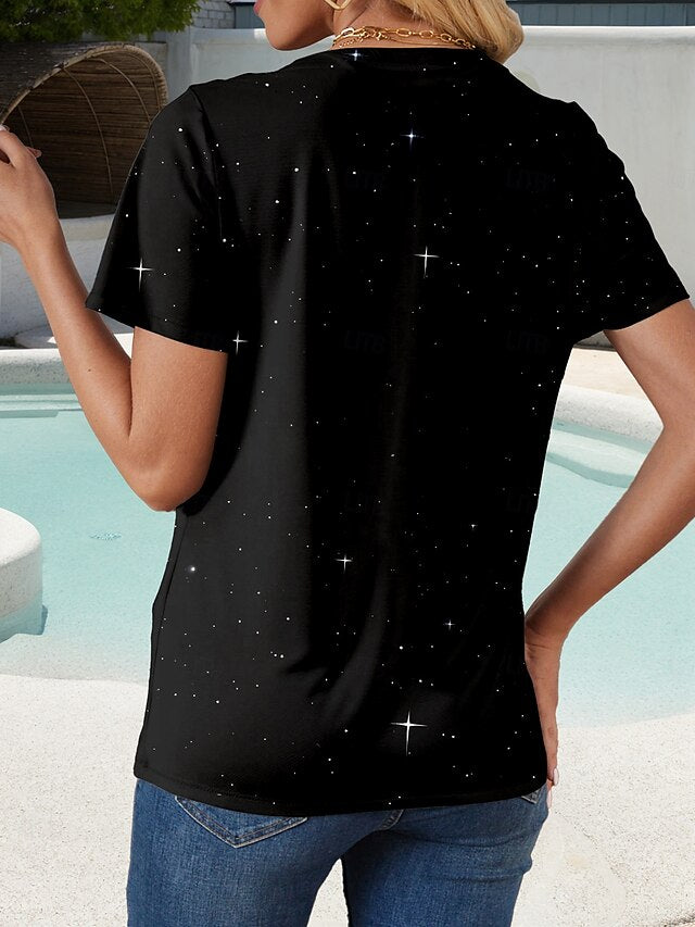 Women's T Shirt Print Graphic Animal Cat Stylish Casual