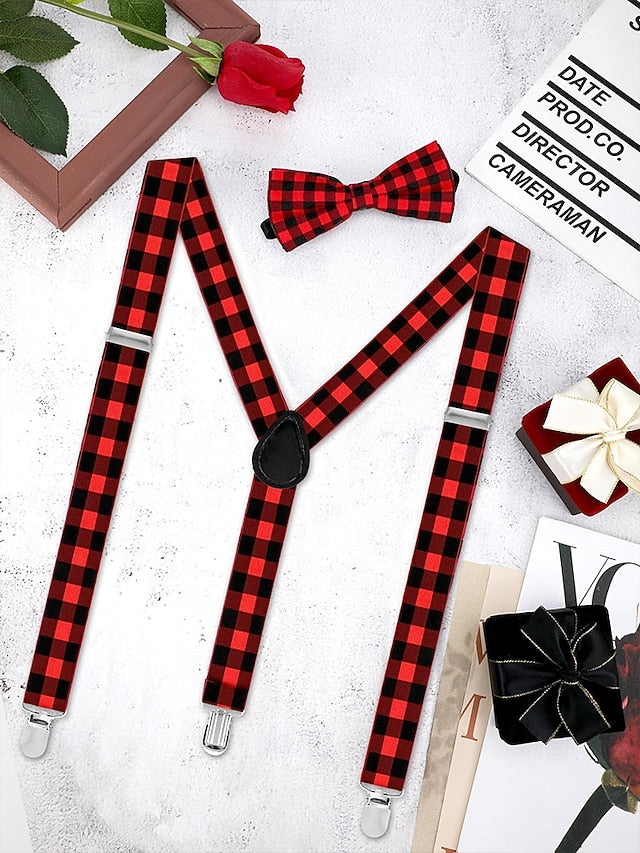 Set Suspender Plaid Adjustable Bow and Men's Christmas Tie