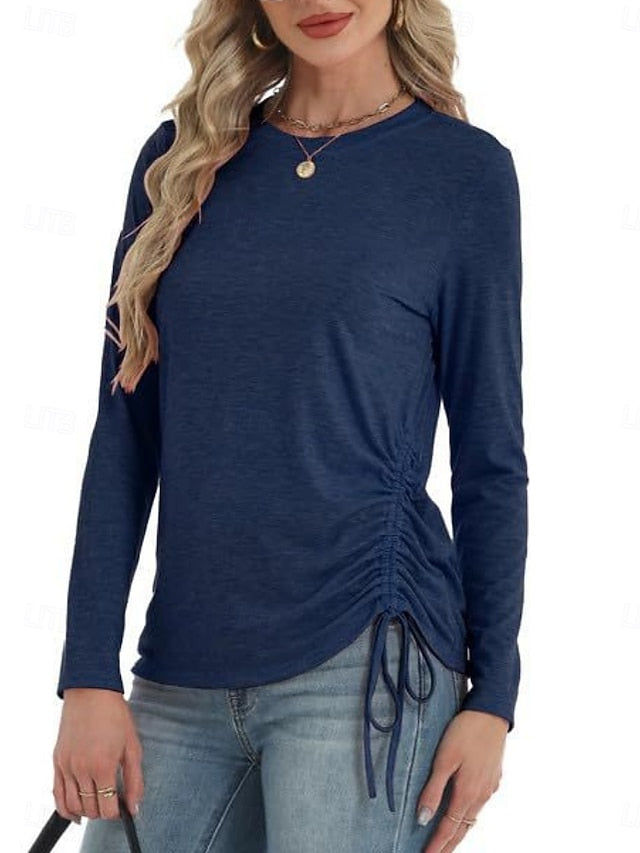 Women's Blouse Drawstring Solid Color Daily Stylish Casual