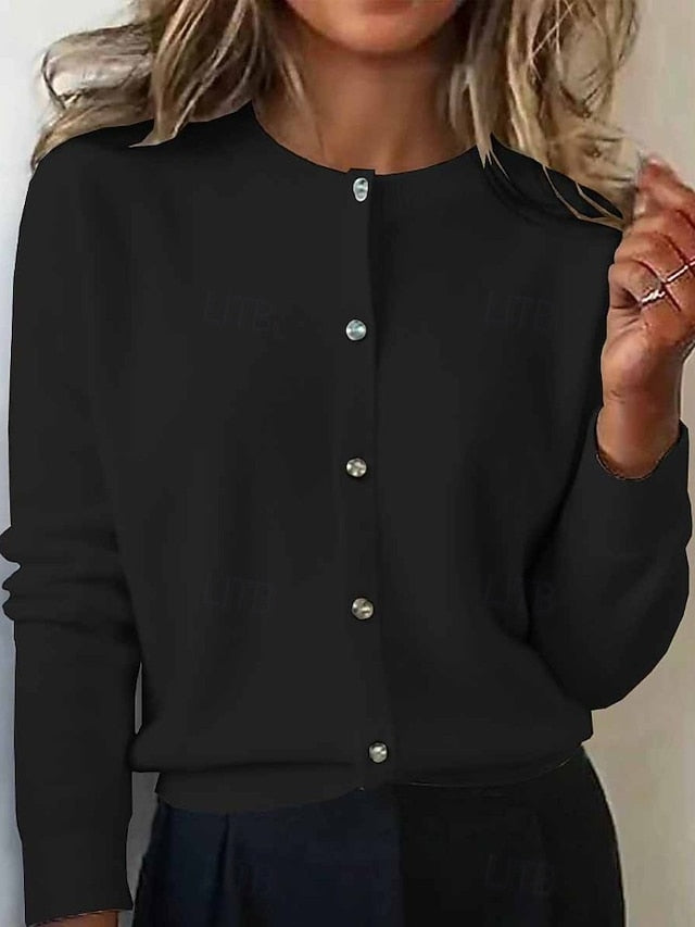 Women's Cardigan Daily Crew Neck Buttons Long Sleeve