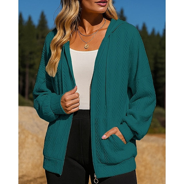 Women's Fullzipper Jacket Hooded Sweatshirt Pocket Long