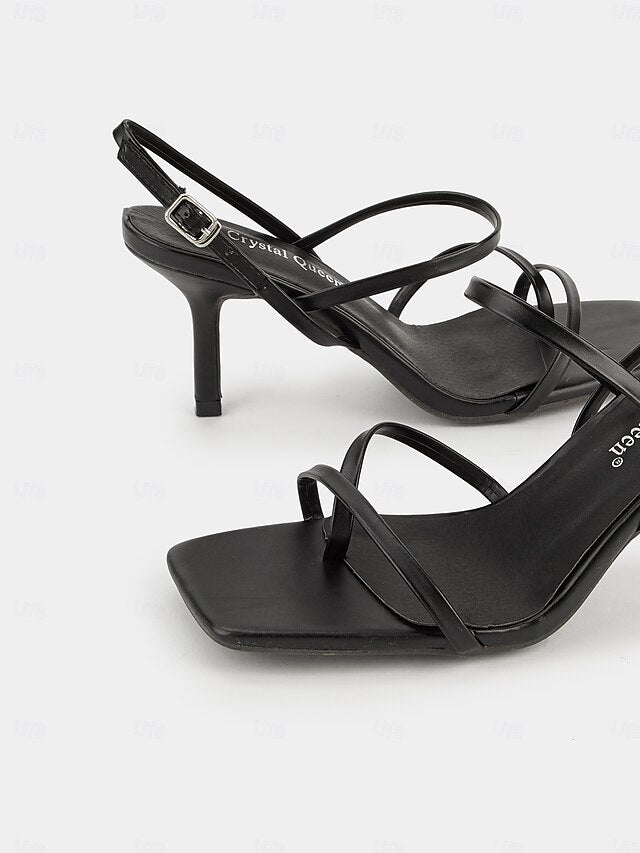 Heel Square Toe for High Women Minimalist Nude Sandals Strappy -