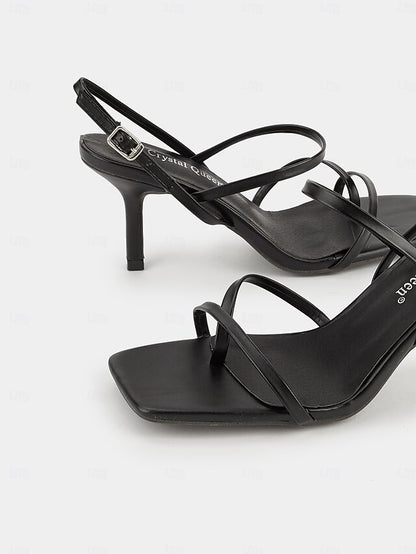 Heel Square Toe for High Women Minimalist Nude Sandals Strappy -