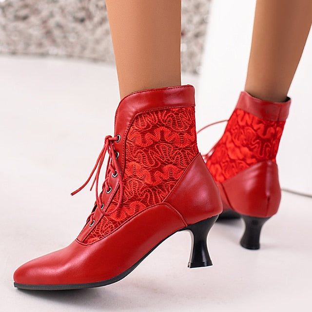 Embroidered with Women's Panels Lace-Up Ankle Boots White