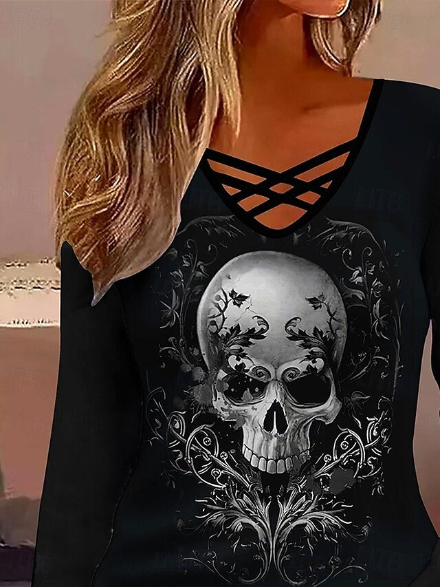 Women's T Shirt Skulls Graphic Vintage Stylish Classic Long