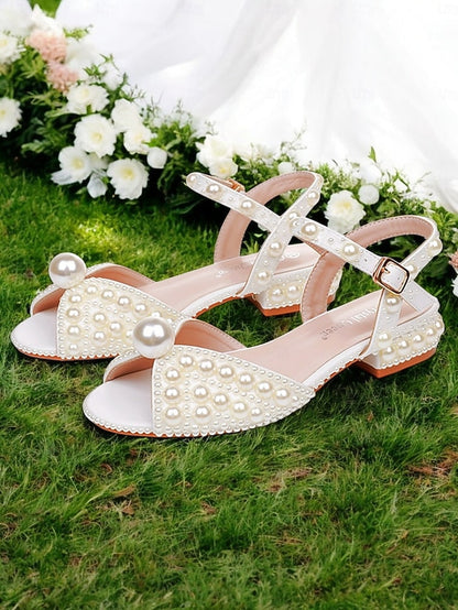 Low White Heel – Pearl-Embellished Sandals Women's