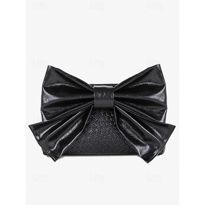 Oversized Faux Leather Bag Women's Clutch Bow with Gold