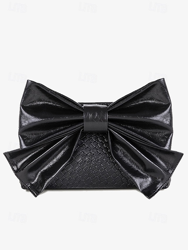 Leather Bow Faux Oversized with Clutch Bag Women's Gold