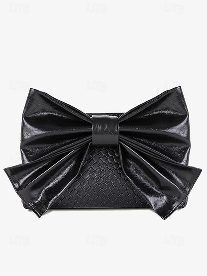 Leather Bow Faux Oversized with Clutch Bag Women's Gold
