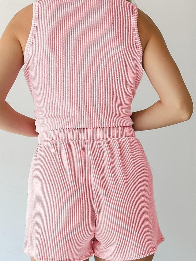 Women's Shorts Sets Bolero Top Sleeveless Crew Neck Plain