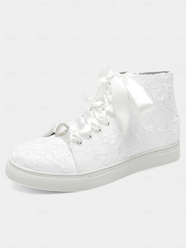 Sneakers Satin with Laces Ribbon Women's Wedding Ivory Lace