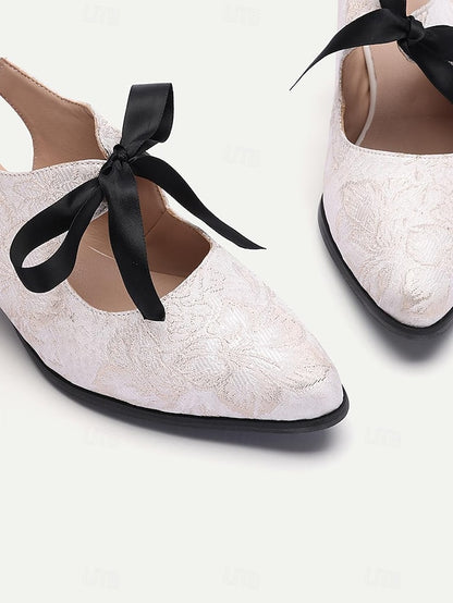 Slingback - Lace with Vintage Bow Elegant Women's Heels