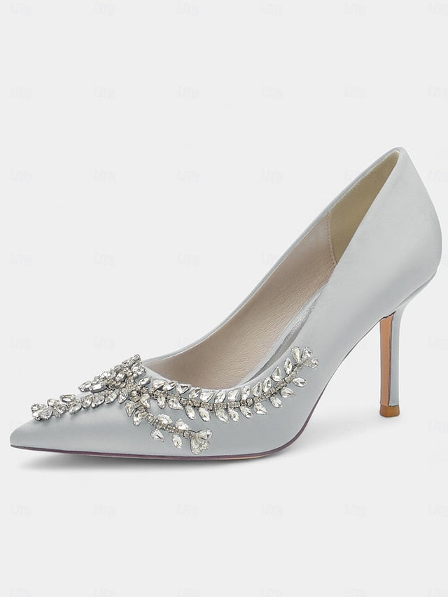 Women's Heels Rhinestone-Embellished Stiletto Satin –