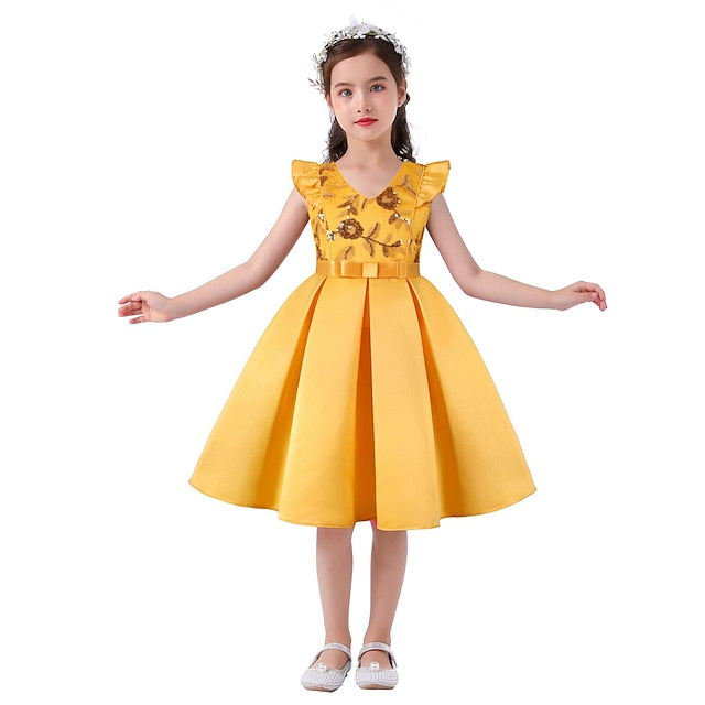 Party Dress Kids Sleeveless Girls' Color Solid Formal