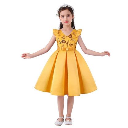 Party Dress Kids Sleeveless Girls' Color Solid Formal