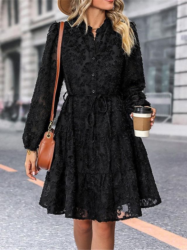Women's Lace Dress Mini Dress Belted Formal Stand Collar