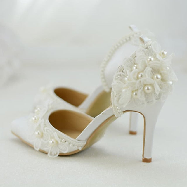 Lace Heels Platform with White Floral Women's Wedding