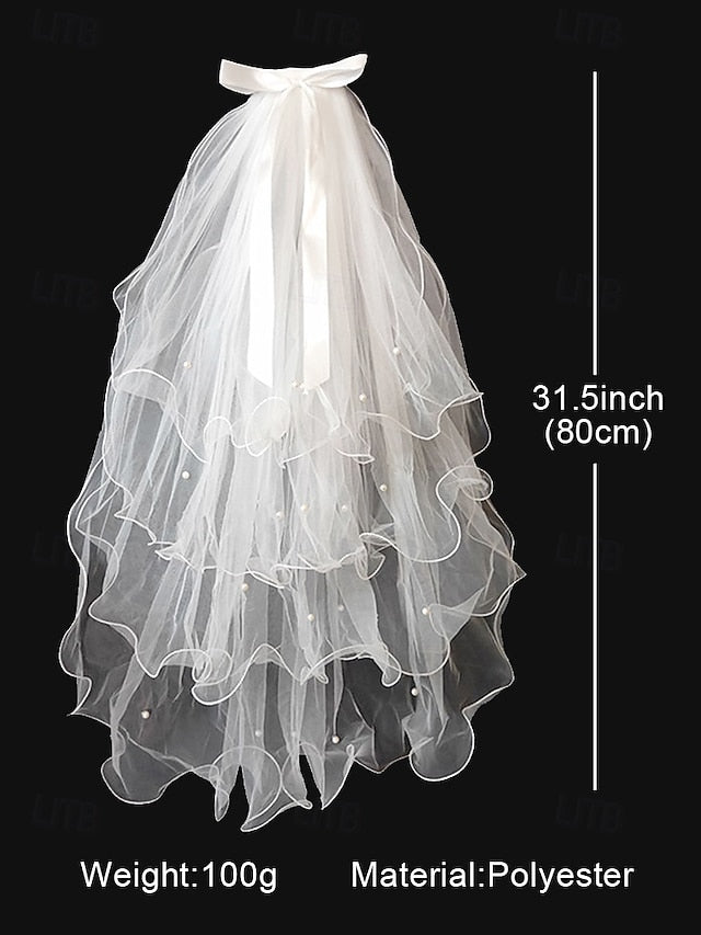 Ivory Ribbon Soft Bridal Satin Tulle and with Elegant Veil -