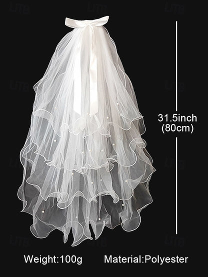 Ivory Ribbon Soft Bridal Satin Tulle and with Elegant Veil -