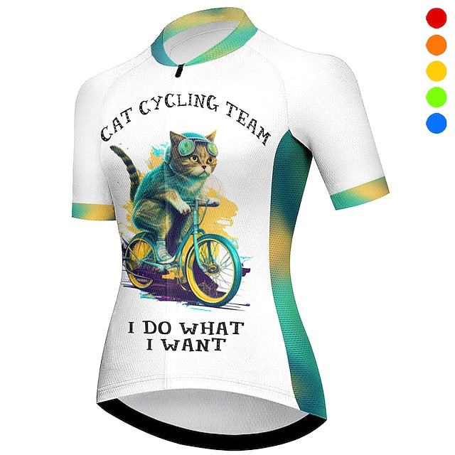 Women's Cycling Jersey Cat Funny Short Sleeve Bike Jersey