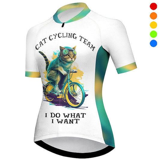 Women's Cycling Jersey Cat Funny Short Sleeve Bike Jersey