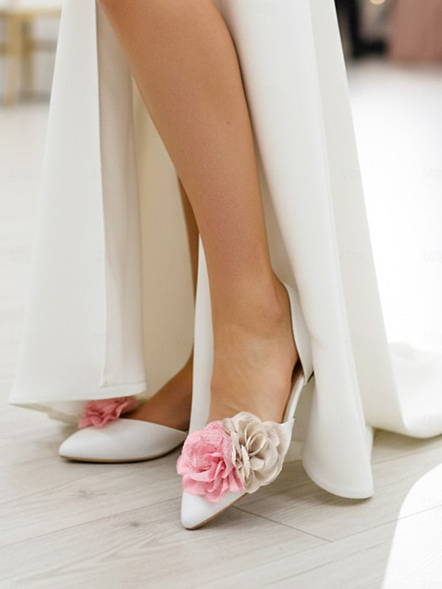 Women's Flower with Pink Beige Flats and Wedding White