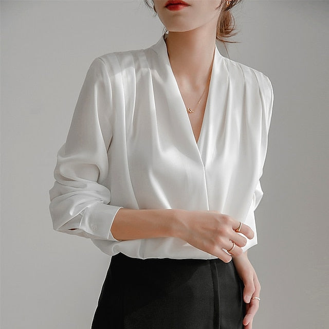 Women's Shirt Elegant Dressy Satin Top Plain Daily Business